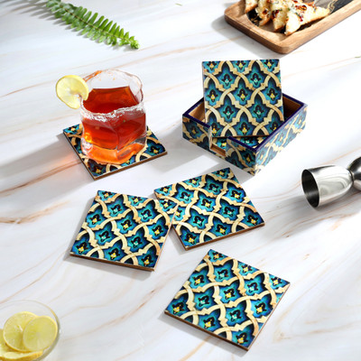 DULI Square Medium Density Fibreboard Coaster Set(Pack of 6)