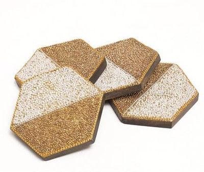 Posh Dikur Hexagon Wood Coaster Set(Pack of 4)