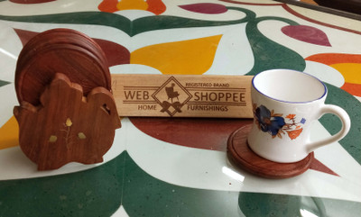 webshoppee Round Reversible Wood Coaster Set(Pack of 6)