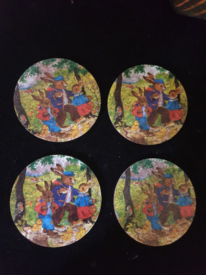 kaiporul Round Reversible Wood Coaster Set(Pack of 4)