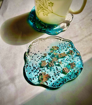 Naz creation Oval Reversible Resin Coaster Set(Pack of 2)