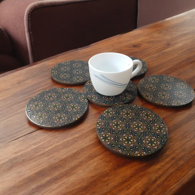 Maefele Round Reversible Medium Density Fibreboard Coaster Set(Pack of 6)