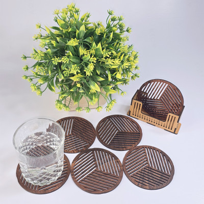Bnezz Round Reversible Wood Coaster Set(Pack of 6)