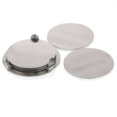 MALLICHH Round Reversible Steel Coaster Set(Pack of 6)