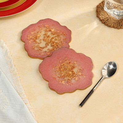 DULI Round Reversible Resin Coaster Set(Pack of 2)