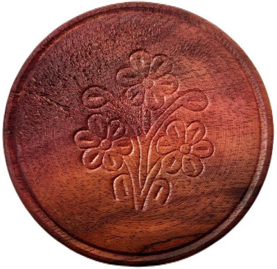 OURNEEDY Round Reversible Wood Coaster Set(Pack of 6)