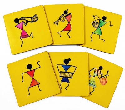 Inkdotpot Square Wood Coaster Set(Pack of 6)
