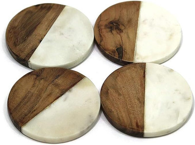 VIDHI ENTERPRISES Round Reversible Marble Coaster Set(Pack of 4)