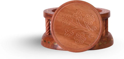 Maheshwar Handicrafts Hub Round Wood Coaster Set(Pack of 5)