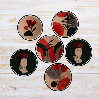 Expleasia Round Wood Coaster Set(Pack of 6)