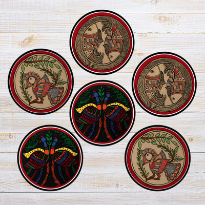 Expleasia Round Wood Coaster Set(Pack of 6)