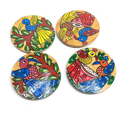 Akibuki Round Reversible Wood Coaster Set(Pack of 4)