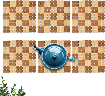 KUBER INDUSTRIES Square Bamboo Coaster(Pack of 6)