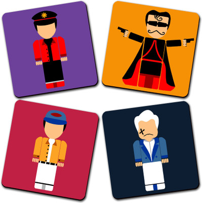 Get Fatang Square Reversible Wood Coaster Set(Pack of 4)