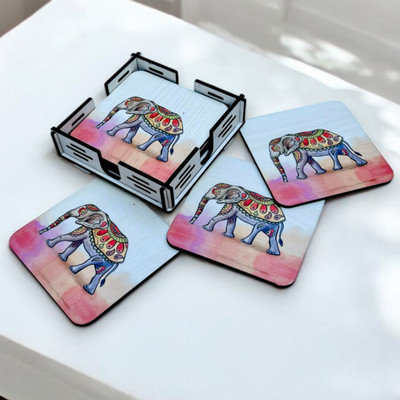 GoodiCart Square Reversible Wood Coaster Set(Pack of 6)