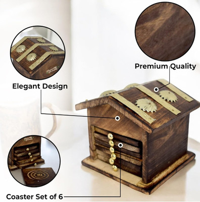 CrystslRoyal Rectangle Reversible Wood Coaster Set(Pack of 6)