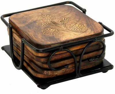 Uvz Crafts® Square Reversible Wood Coaster Set(Pack of 6)
