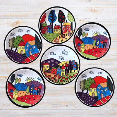 Expleasia Round Wood Coaster Set(Pack of 6)