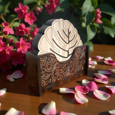 TALAVITA Round Reversible Wood Coaster Set(Pack of 6)