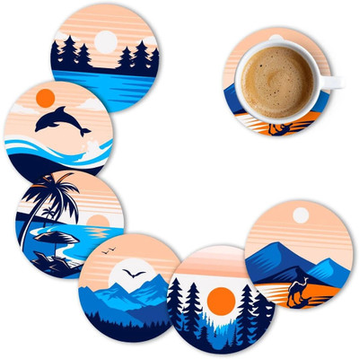 craftinky Round Wood Coaster Set(Pack of 6)