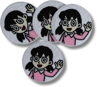 embroidcraft Round Glass Coaster Set(Pack of 4)