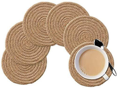 Akshra Round Reversible Jute Coaster Set(Pack of 6)
