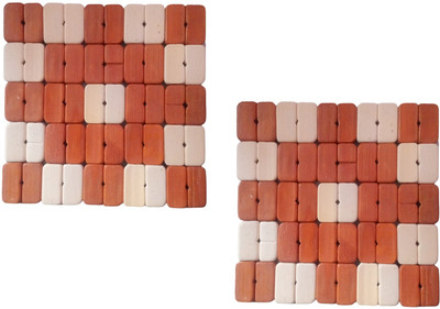 Tekzie Square Bamboo, Wood Coaster Set(Pack of 2)