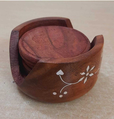 Malak Crafts Round Reversible Wood Coaster Set(Pack of 6)