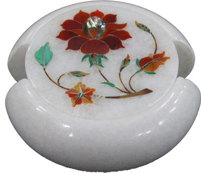 Pooja Creation Round Marble Coaster Set(Pack of 6)