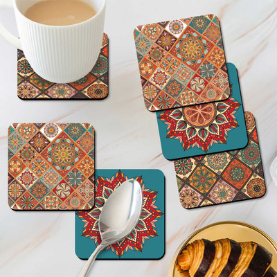 KOTART Square Medium Density Fibreboard Coaster Set(Pack of 6)