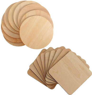 Gvibe Round Reversible Wood Coaster Set(Pack of 10)