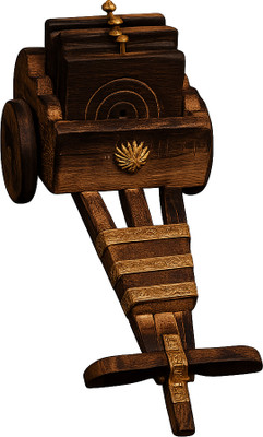 DAIVIKSDECOR Rectangle Reversible Wood, Brass Coaster Set(Pack of 6)