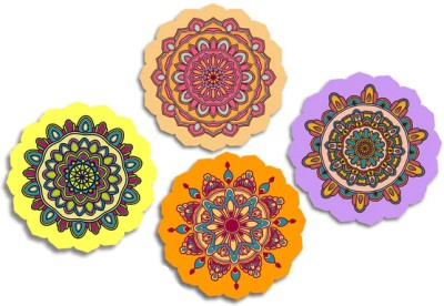 CLAWCRAFTS Round Wood Coaster Set(Pack of 4)