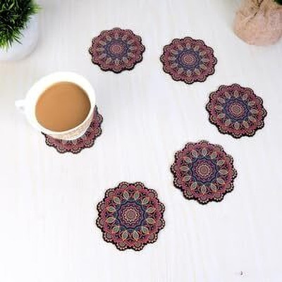 Sketchfab Round Wood Coaster Set(Pack of 6)