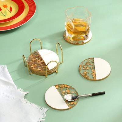 DULI Round Reversible Resin Coaster Set(Pack of 6)