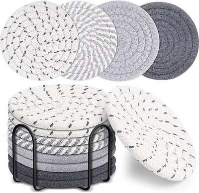 Ezliving Round Reversible Jute Coaster Set(Pack of 8)