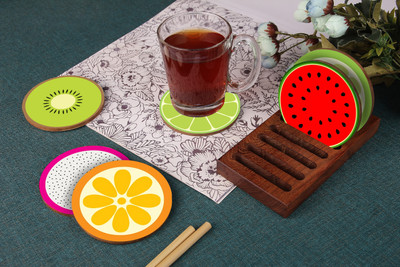 Vatsin Round Medium Density Fibreboard Coaster Set(Pack of 6)