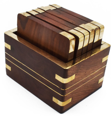 justhandmade Round Reversible Wood Coaster Set(Pack of 6)