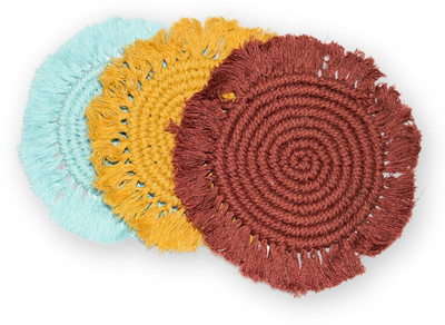 KS GLOBAL Round Reversible Cotton Coaster Set(Pack of 3)