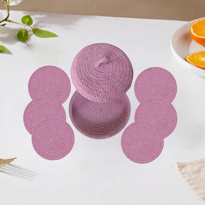 LADLI JEE Round Reversible Cotton Coaster Set(Pack of 6)