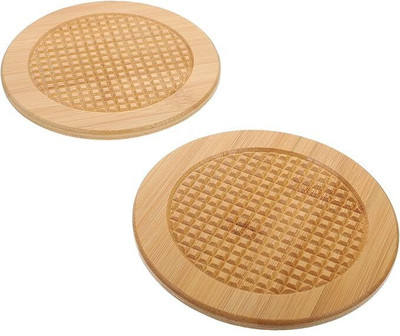 JANCOM Round Reversible Bamboo Coaster Set(Pack of 2)