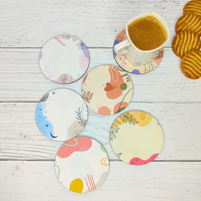 Zesta Round Reversible Wood Coaster(Pack of 6)