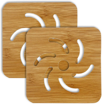 HOKiPO Square Bamboo Coaster Set(Pack of 2)