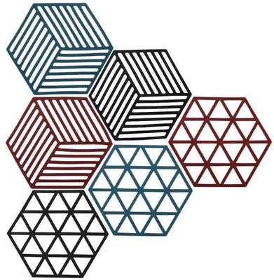 KOOSHLO Triangle Reversible Rubber Coaster(Pack of 6)