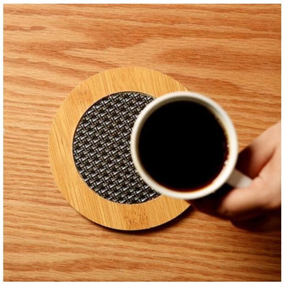 Navkar Novelty Round Bamboo Coaster Set(Pack of 4)