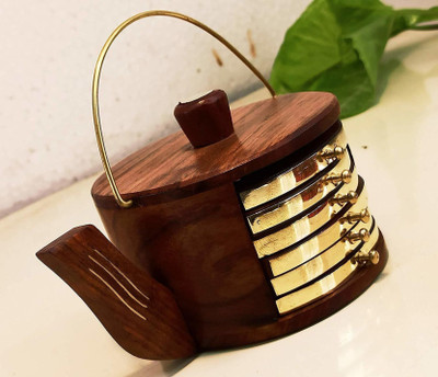 Star Handicrafts Round Wood Coaster Set(Pack of 6)