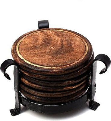 Zain Crafts Round Reversible Wood Coaster Set(Pack of 6)