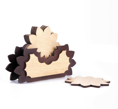 LAKHAJI Oval Reversible Wood Coaster(Pack of 6)