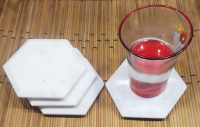 KRAFT CLOUDS Hexagon Marble Coaster Set(Pack of 4)