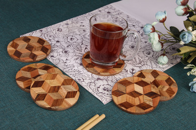 Vatsu Craft Round Medium Density Fibreboard, Wood, Resin Coaster Set(Pack of 6)